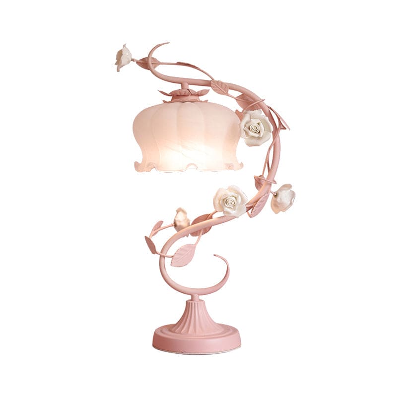 RoseLux - Håndlaget keramisk rose bordlampe | Pastoralt stil atmosfærisk belysning | Skanto