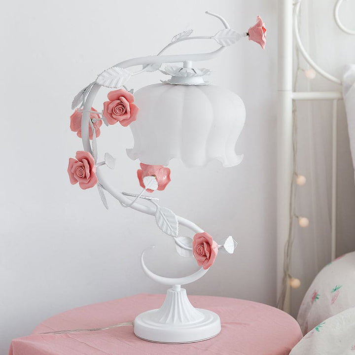 RoseLux - Håndlaget keramisk rose bordlampe | Pastoralt stil atmosfærisk belysning | Skanto