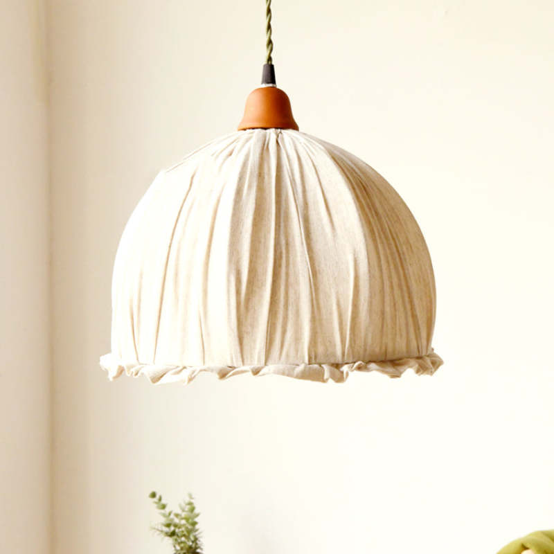 EcoLume - Minimalistisk skandinavisk LED-pendellampe med beige stoffskjerm og justerbar bue for stue og spisestue