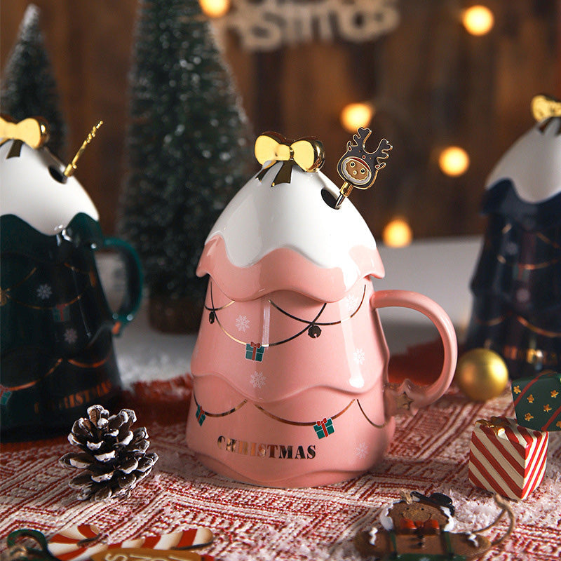 Norvo | Julegavekopp med lokk og omrører Stor kapasitet Keramisk kaffekopp