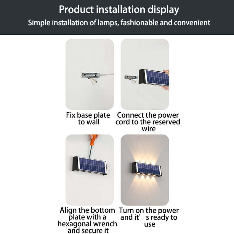 Norvo | Lumiora Moderne Solar-LED Vegglampe for Utebruk | Rektangulært Design | IP56 Vanntett | Ulike Størrelser og Lys Intensiteter