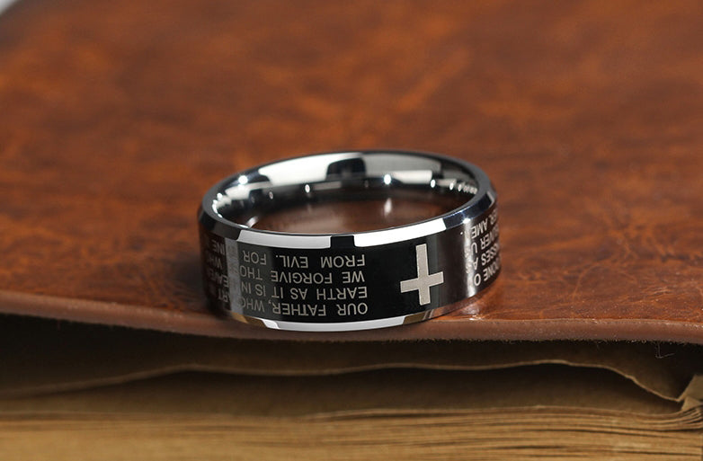 Skanto | Personlighet Menns Svart Tungstenlegeringsring med Kors, Ingen Fading, Ripesikker & Flere Poleringer