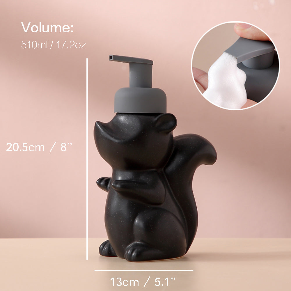 Skanto | Keramisk Såpedispenser, Ekorre Skum Pumpe Baderomsflaske, Dyre Design, Påfyllbar Gjenbrukbar Lotion Pumpe for Bad Kjøkken, 510ml/17.2oz