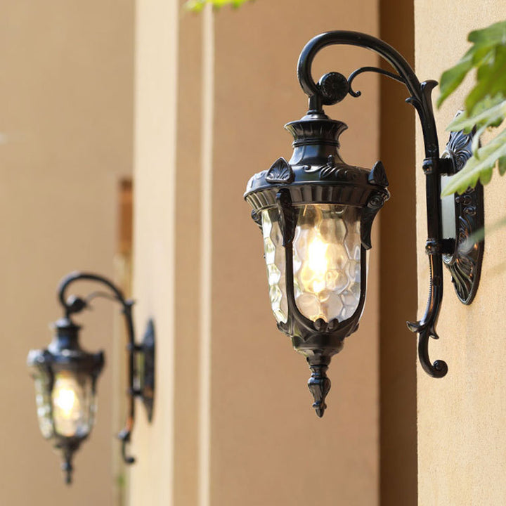 Svart Bell Vegglampe Klassisk Ripple Glass 1 Lyspære Gårdsrom Veggbelysning Armatur for Utendørs | Skanto