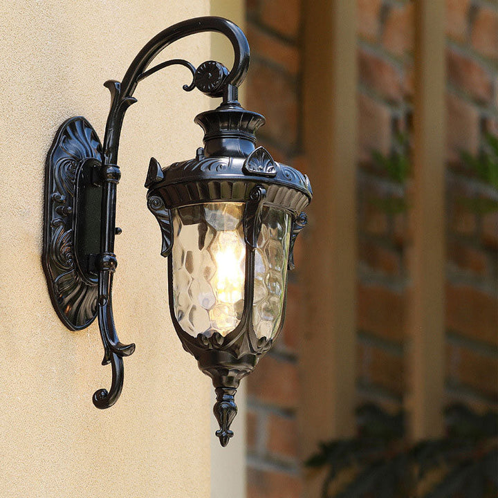 Svart Bell Vegglampe Klassisk Ripple Glass 1 Lyspære Gårdsrom Veggbelysning Armatur for Utendørs | Skanto