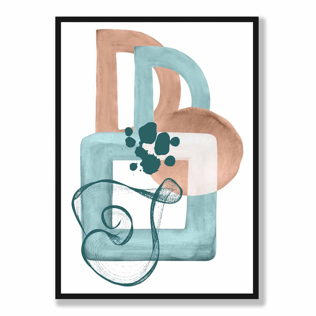 Abstrakt veggplakat i akvablått og beige nr. 1