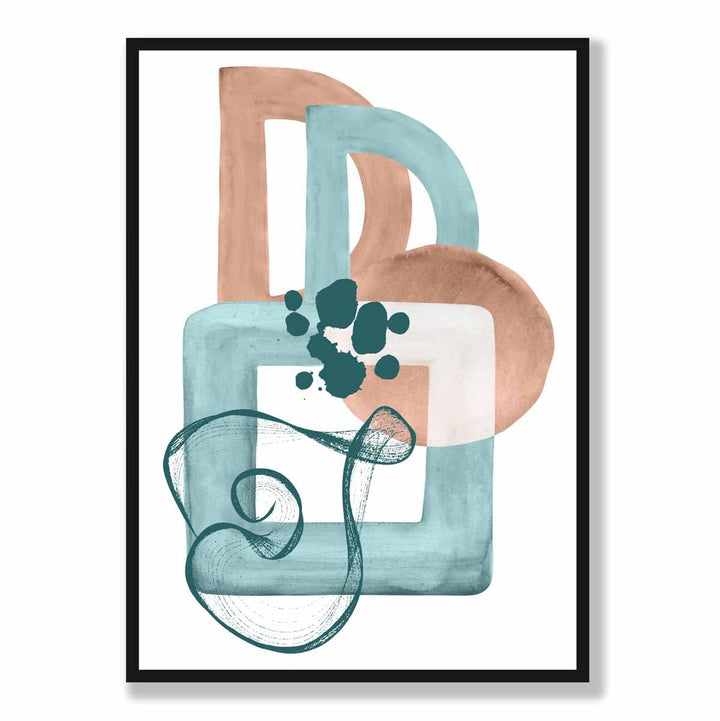 Abstrakt veggplakat i akvablått og beige nr. 1