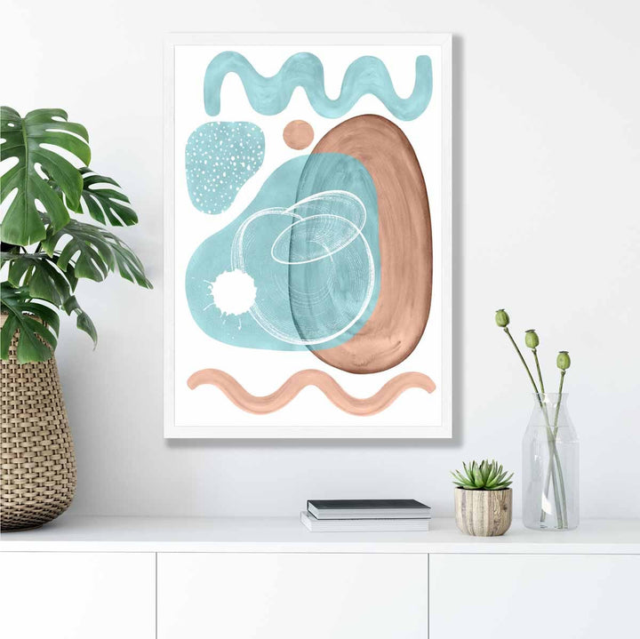 Abstrakt veggplakat i akvablått og beige nr. 2