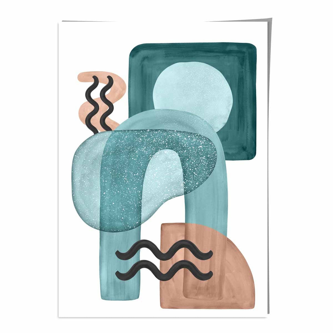Abstrakt veggplakat i akvablått og beige nr. 3