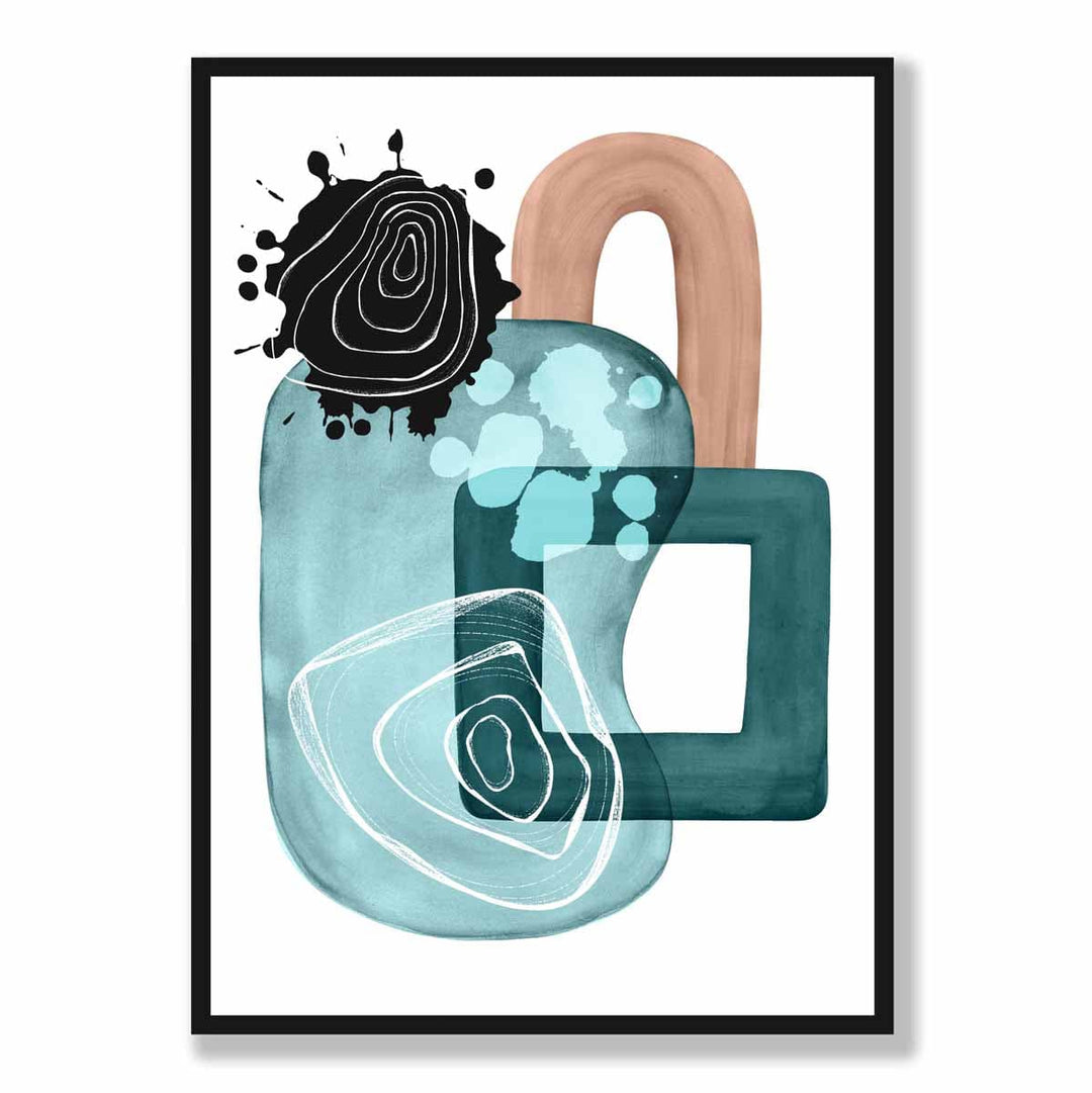 Abstrakt veggplakat i akvablått og beige, nr. 4