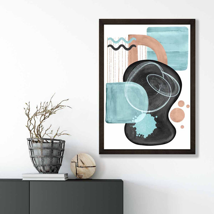 Abstrakt veggplakat i akvablått og beige, nr. 5