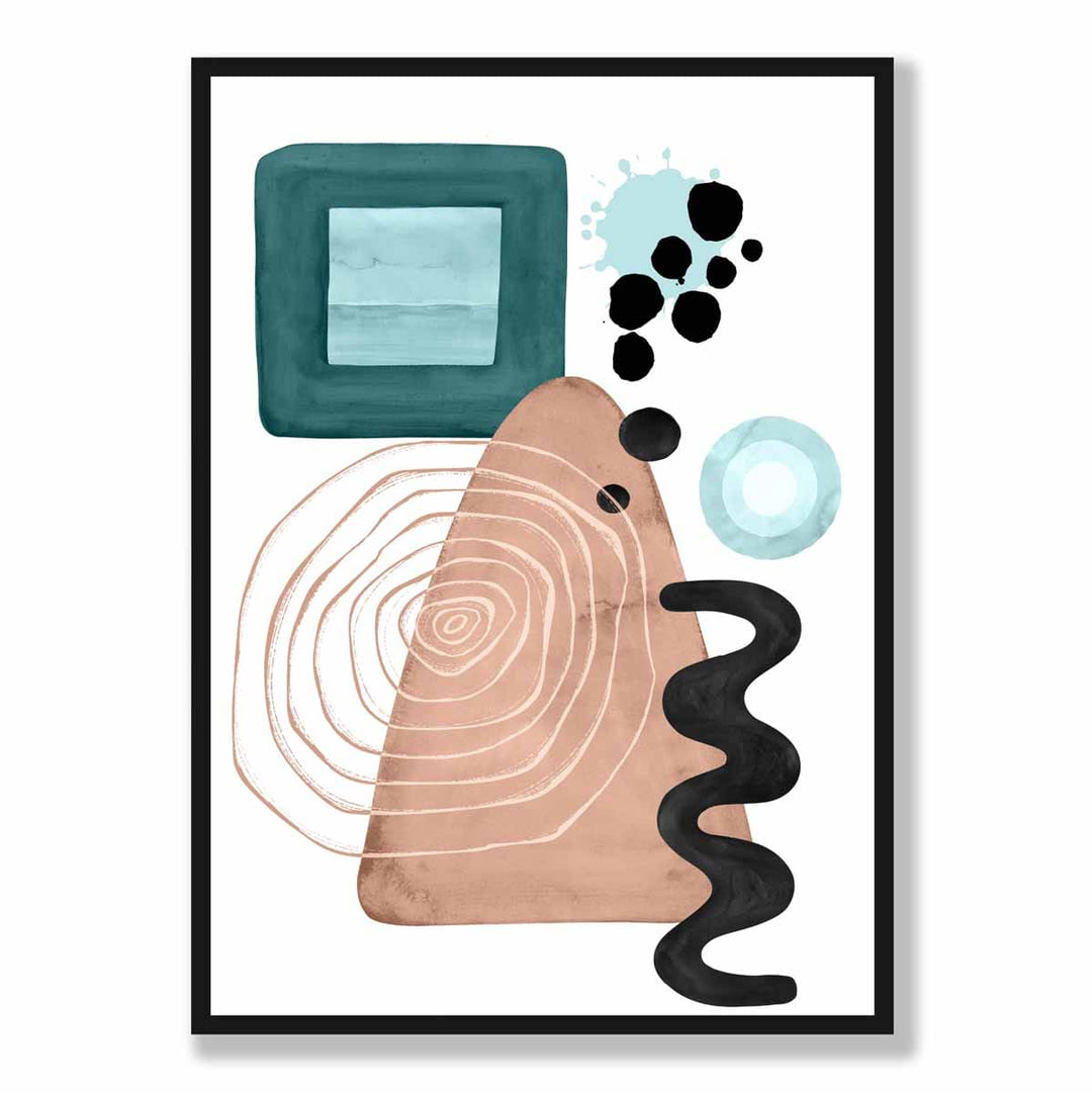 Abstrakt veggplakat i akvablått og beige, nr. 6