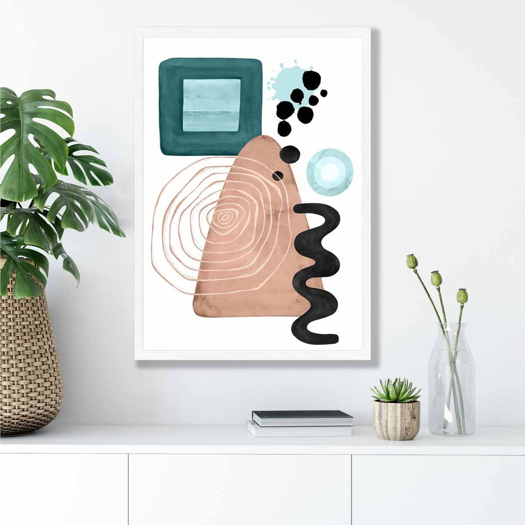 Abstrakt veggplakat i akvablått og beige, nr. 6