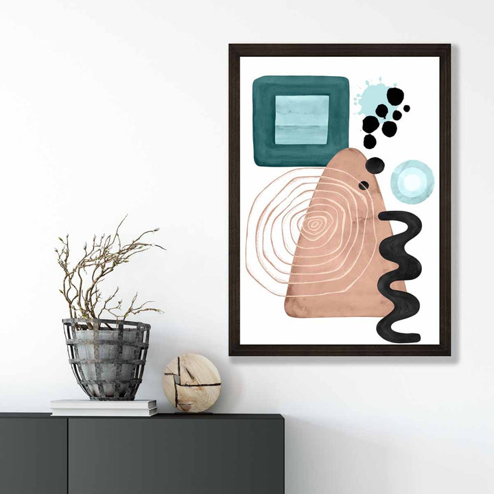 Abstrakt veggplakat i akvablått og beige, nr. 6