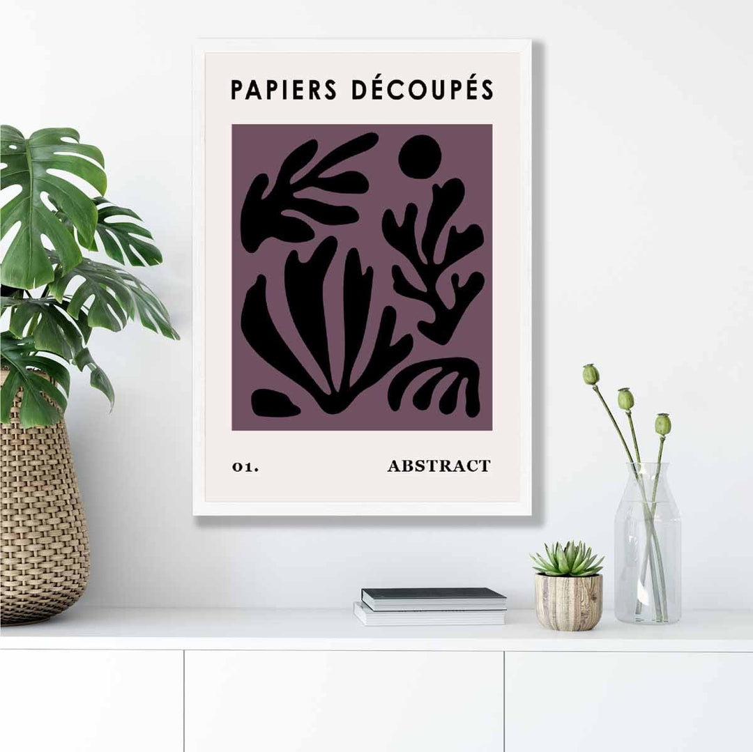 Abstrakt blomsterplakat i mørk lilla og svart nr. 1