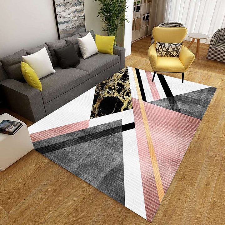 Minimalistisk 3D geometrisk teppe, flerfarget polypropylen-teppe, kjæledyrvennlig, sklisikkert, maskinvaskbart teppe for store rom