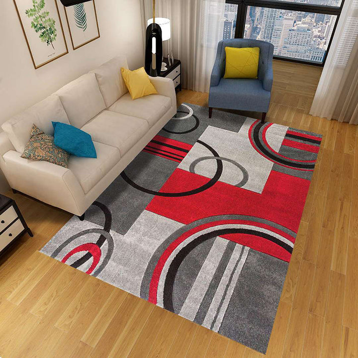 Minimalistisk 3D geometrisk teppe, flerfarget polypropylen-teppe, kjæledyrvennlig, sklisikkert, maskinvaskbart teppe for store rom