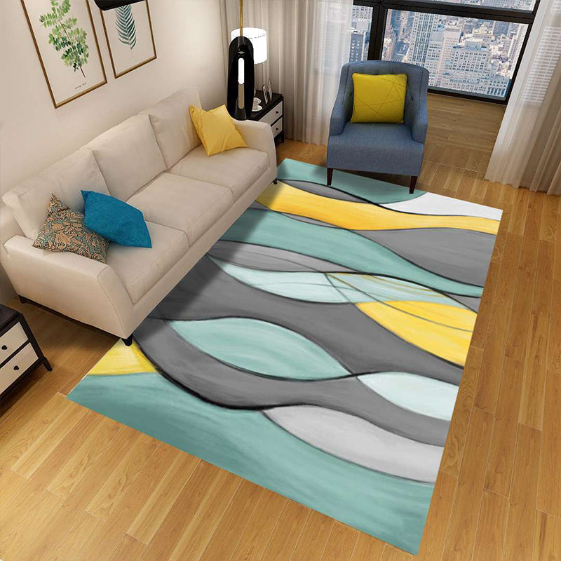 Minimalistisk 3D geometrisk teppe, flerfarget polypropylen-teppe, kjæledyrvennlig, sklisikkert, maskinvaskbart teppe for store rom