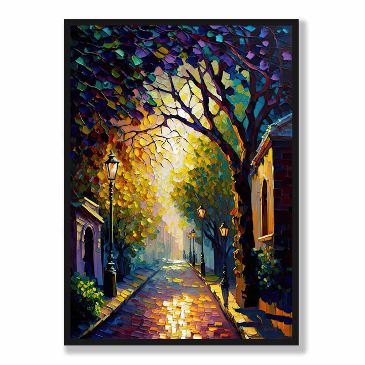 Høstlig skumringsgate – Palettknivmaleri – Kunsttrykk nr. 1