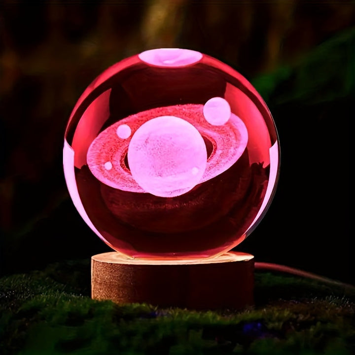 LumiSphere - Luksus 3D Krystall Bordlampe med Trebase Skanto