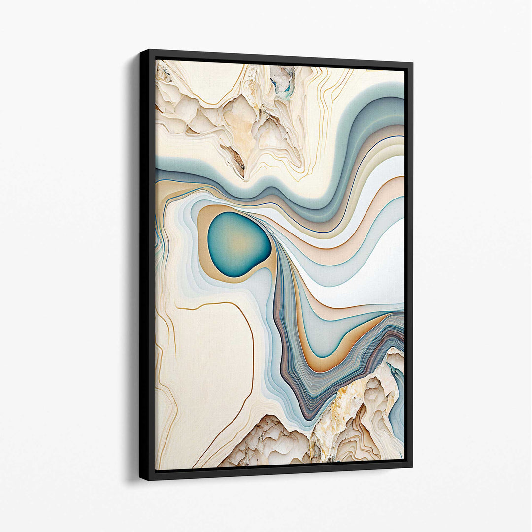 Abstrakt moderne lerretsmaleri i beige og blått nr. 1