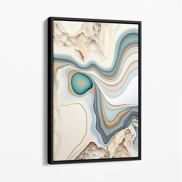 Abstrakt moderne lerretsmaleri i beige og blått nr. 1