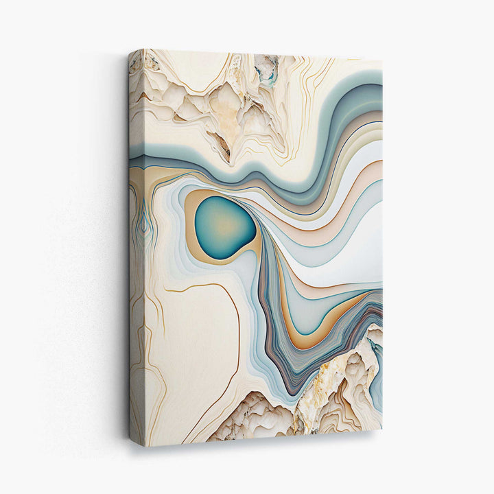 Abstrakt moderne lerretsmaleri i beige og blått nr. 1