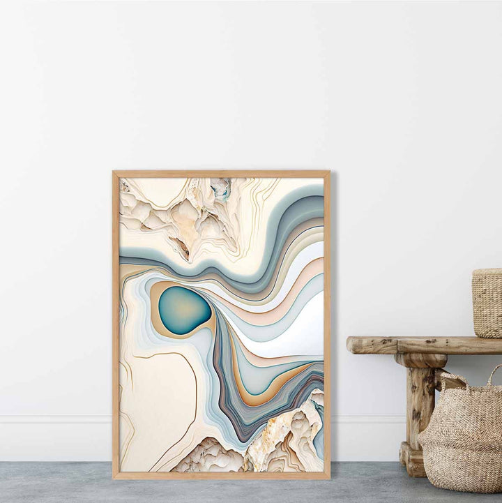 Abstrakt kunsttrykk i moderne stil i beige og blått nr. 1