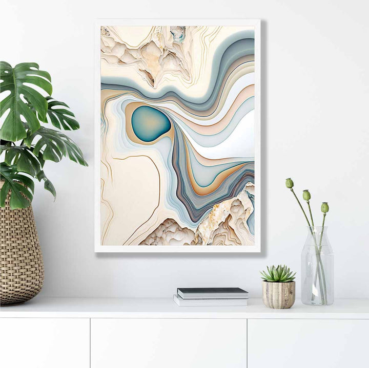 Abstrakt kunsttrykk i moderne stil i beige og blått nr. 1