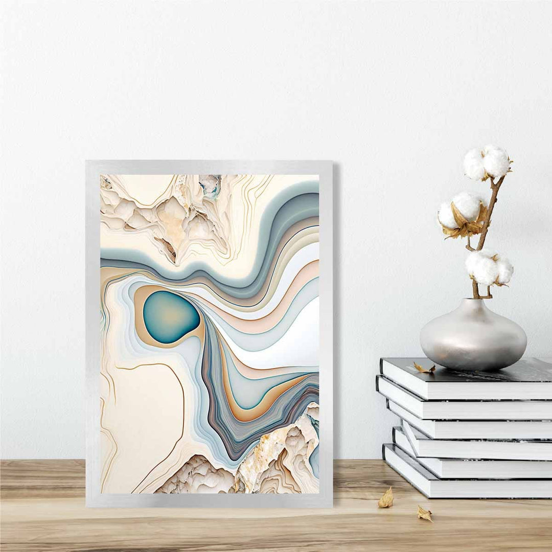 Abstrakt kunsttrykk i moderne stil i beige og blått nr. 1