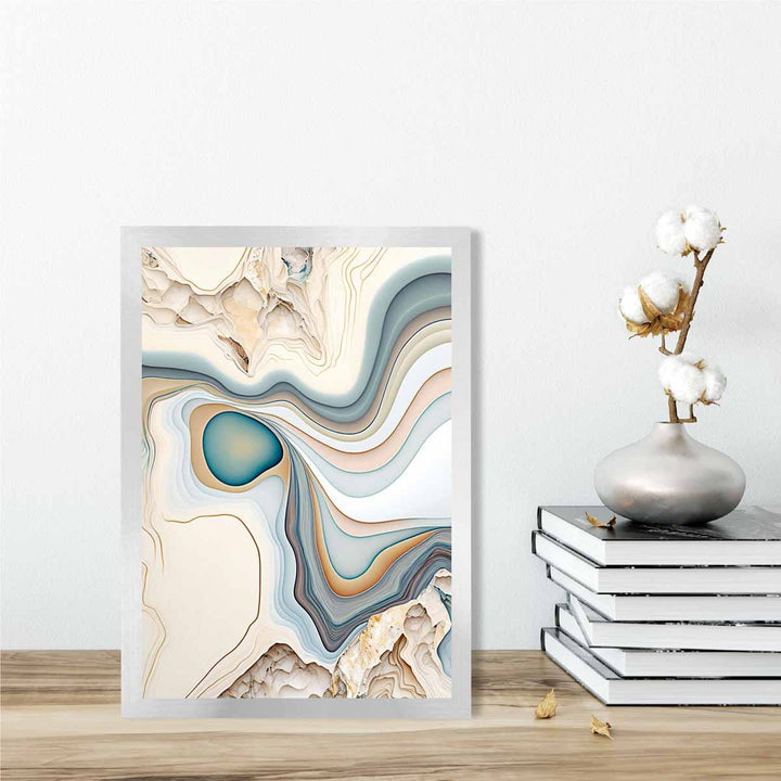 Abstrakt kunsttrykk i moderne stil i beige og blått nr. 1