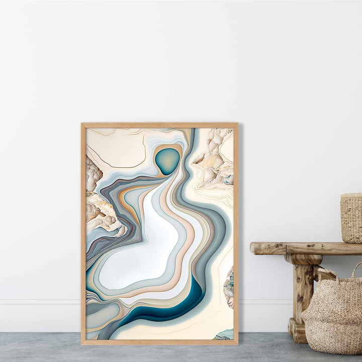 Abstrakt kunsttrykk i moderne stil i beige og blått nr. 3
