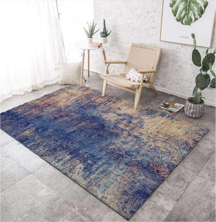 Teppe i industriell stil til stuen, fargerikt ekspresjonistisk teppe, syntetisk, sklisikkert, kjæledyrvennlig, maskinvaskbart teppe