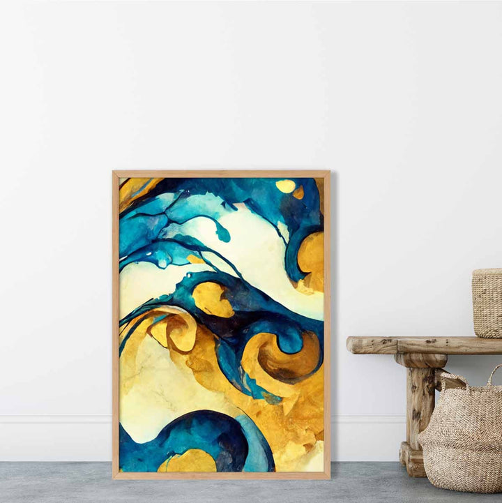 Abstrakt kunsttrykk i gult og blått nr. 2