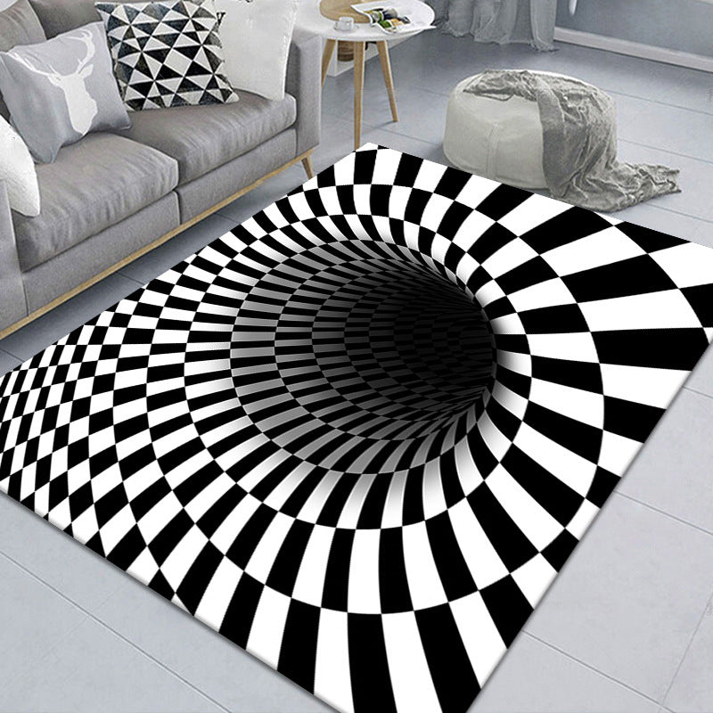 Modern Brain Deception 3D-teppe, svart syntetisk teppe, maskinvaskbart, flekkbestandig, sklisikkert teppe til stue