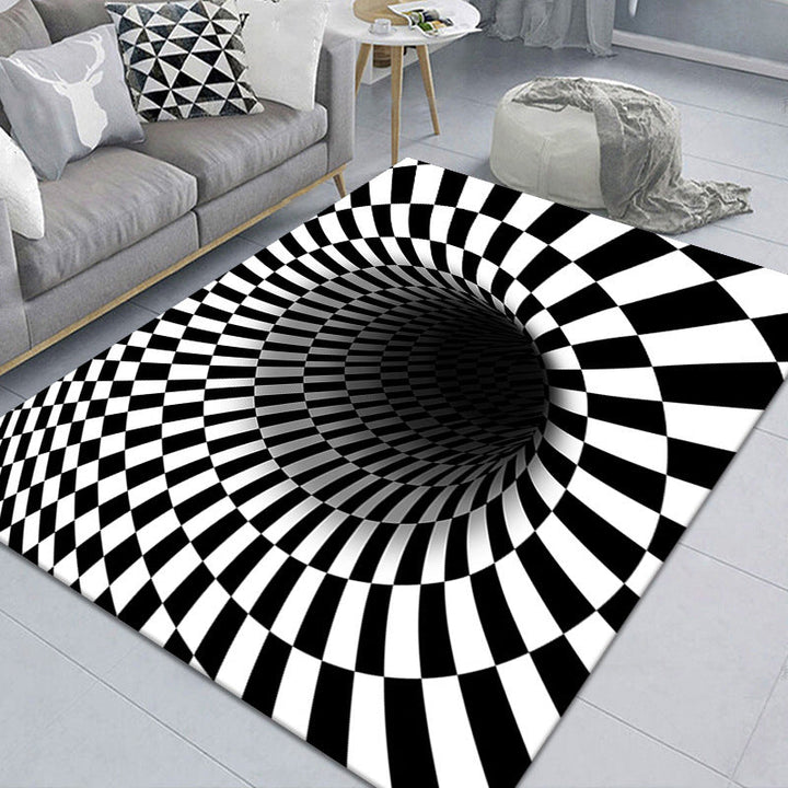 Modern Brain Deception 3D-teppe, svart syntetisk teppe, maskinvaskbart, flekkbestandig, sklisikkert teppe til stue