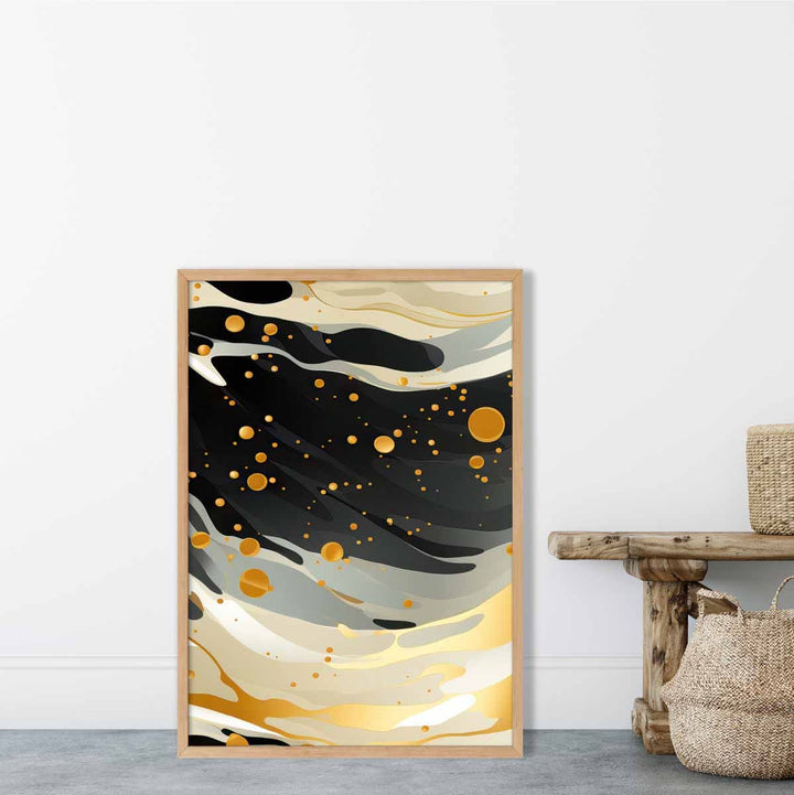 Abstrakt flytende kunsttrykk Gråbeige og gull nr. 1