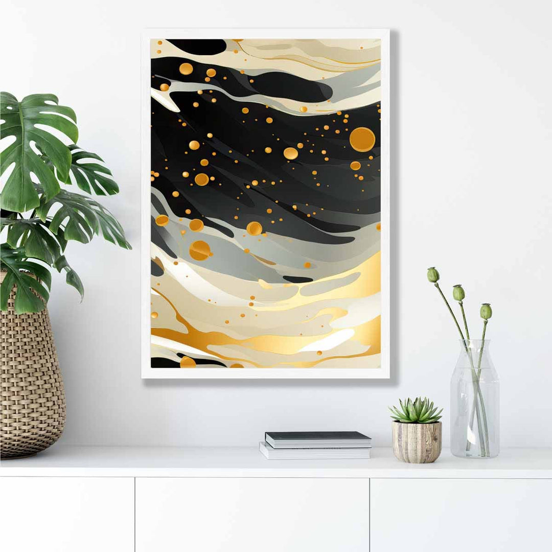Abstrakt flytende kunsttrykk Gråbeige og gull nr. 1