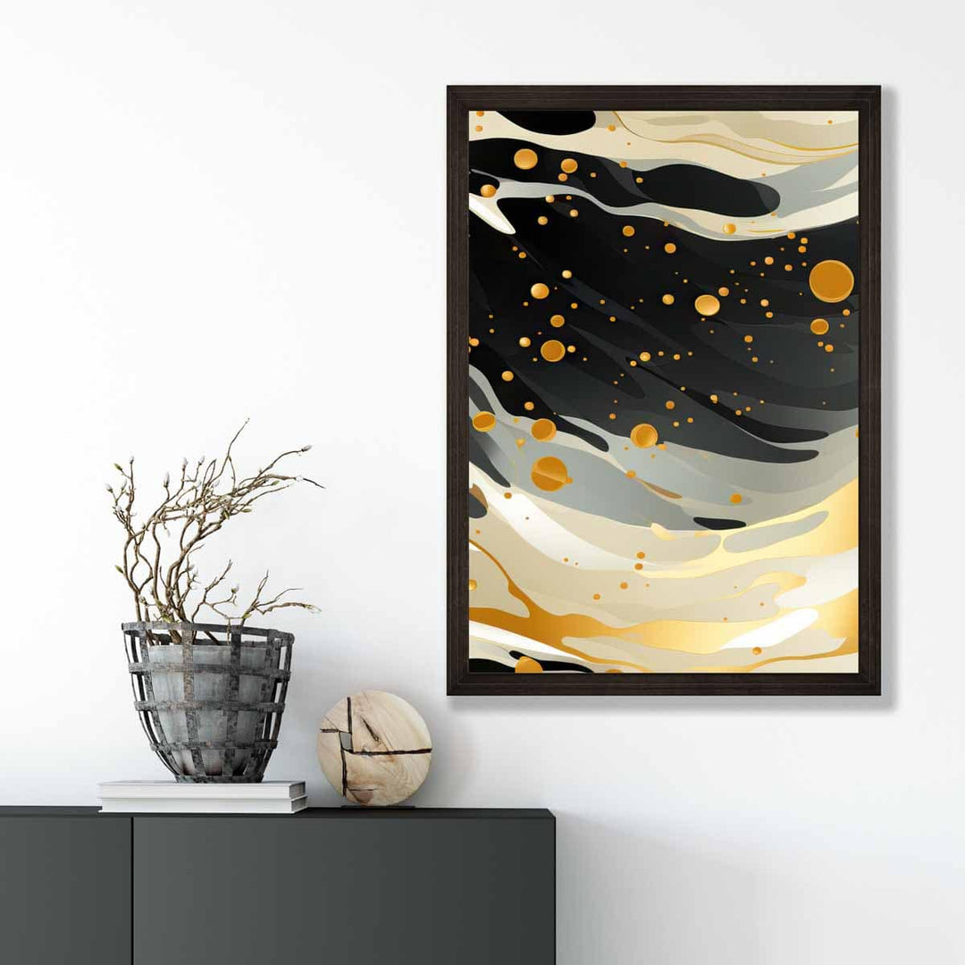 Abstrakt flytende kunsttrykk Gråbeige og gull nr. 1