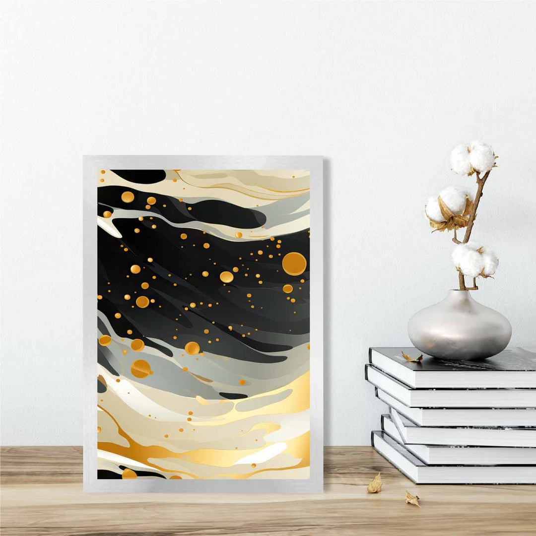 Abstrakt flytende kunsttrykk Gråbeige og gull nr. 1