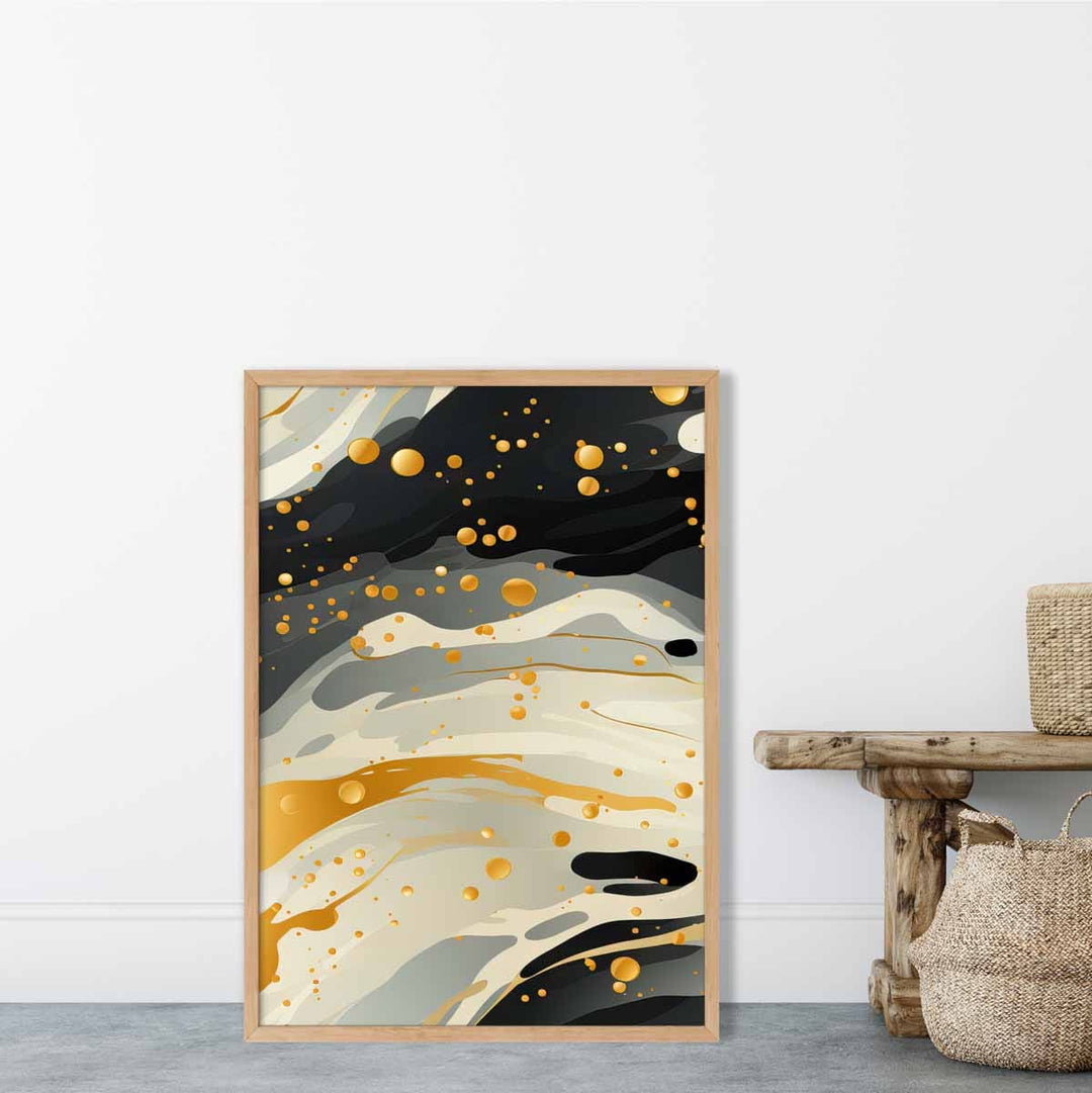 Abstrakt flytende kunsttrykk Gråbeige og gull nr. 2