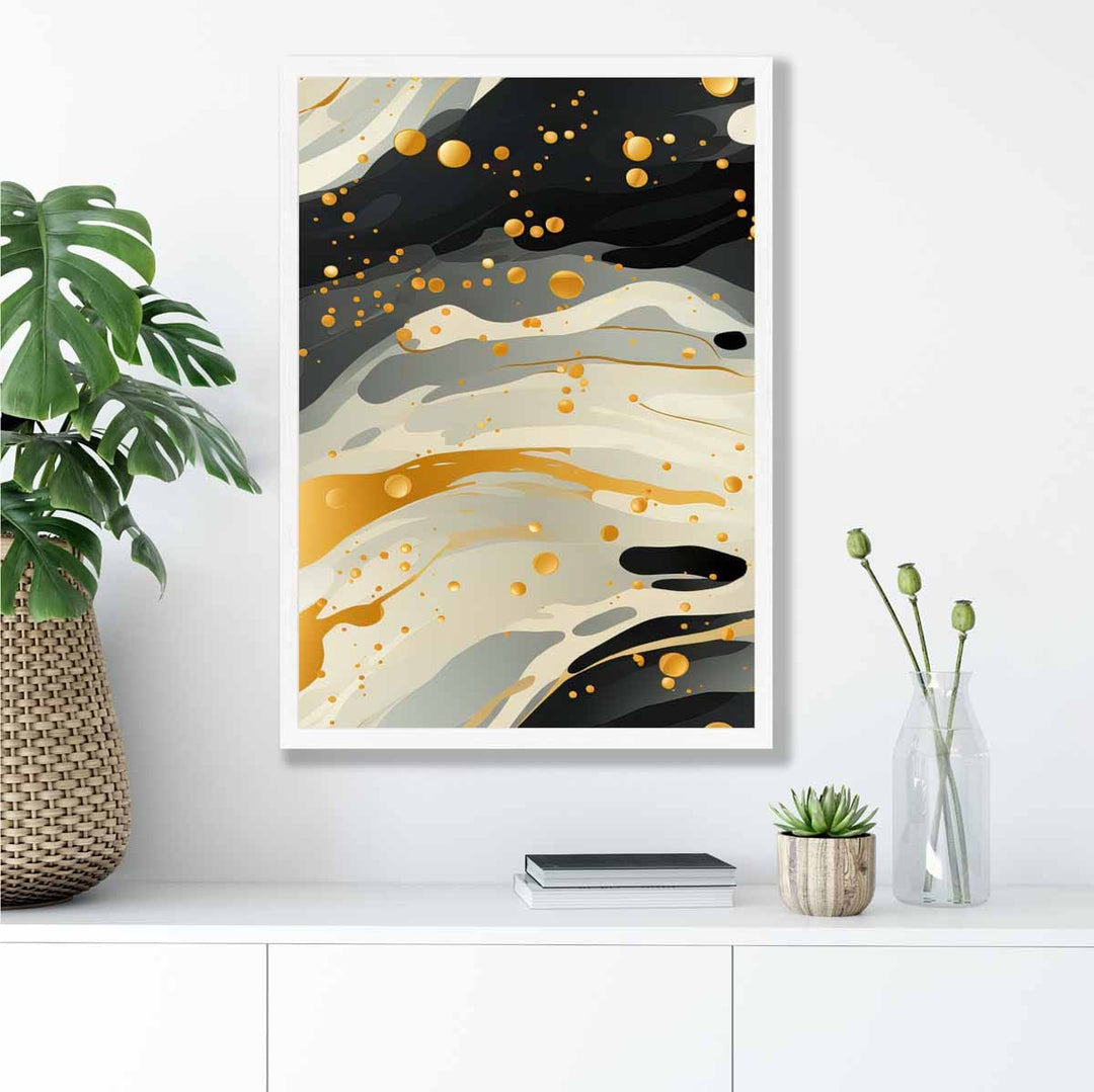 Abstrakt flytende kunsttrykk Gråbeige og gull nr. 2