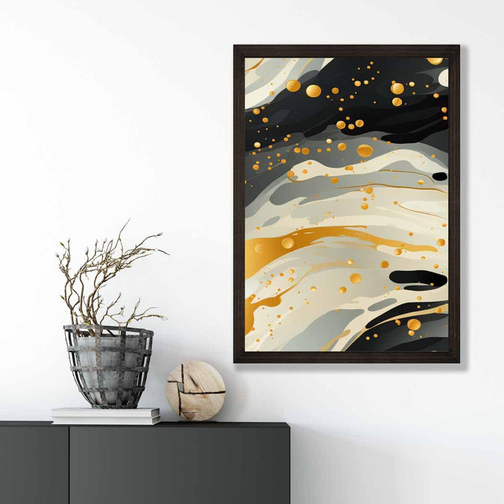Abstrakt flytende kunsttrykk Gråbeige og gull nr. 2
