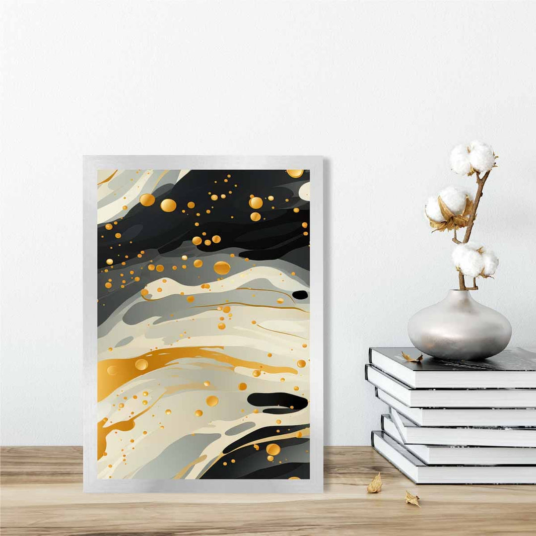 Abstrakt flytende kunsttrykk Gråbeige og gull nr. 2