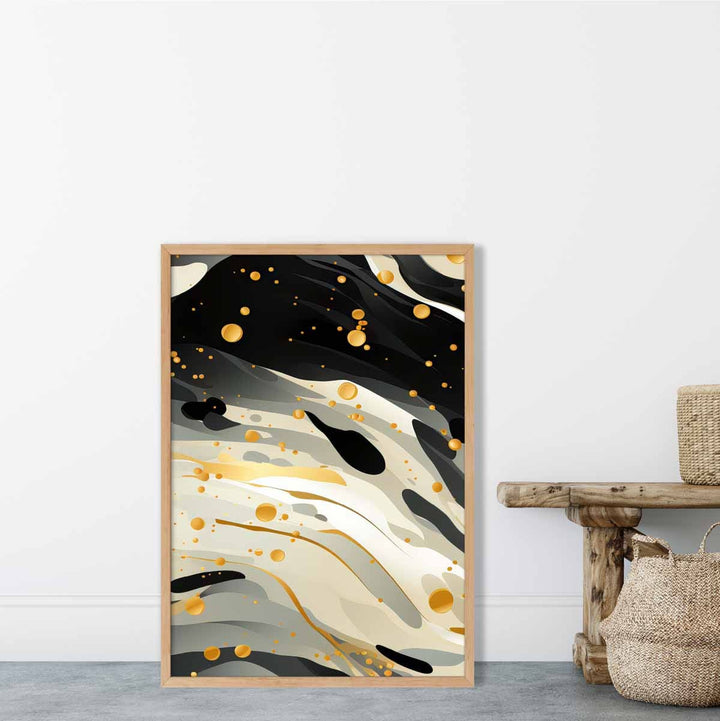 Abstrakt kunsttrykk «Flydende mønster» i grått, beige og gull nr. 3