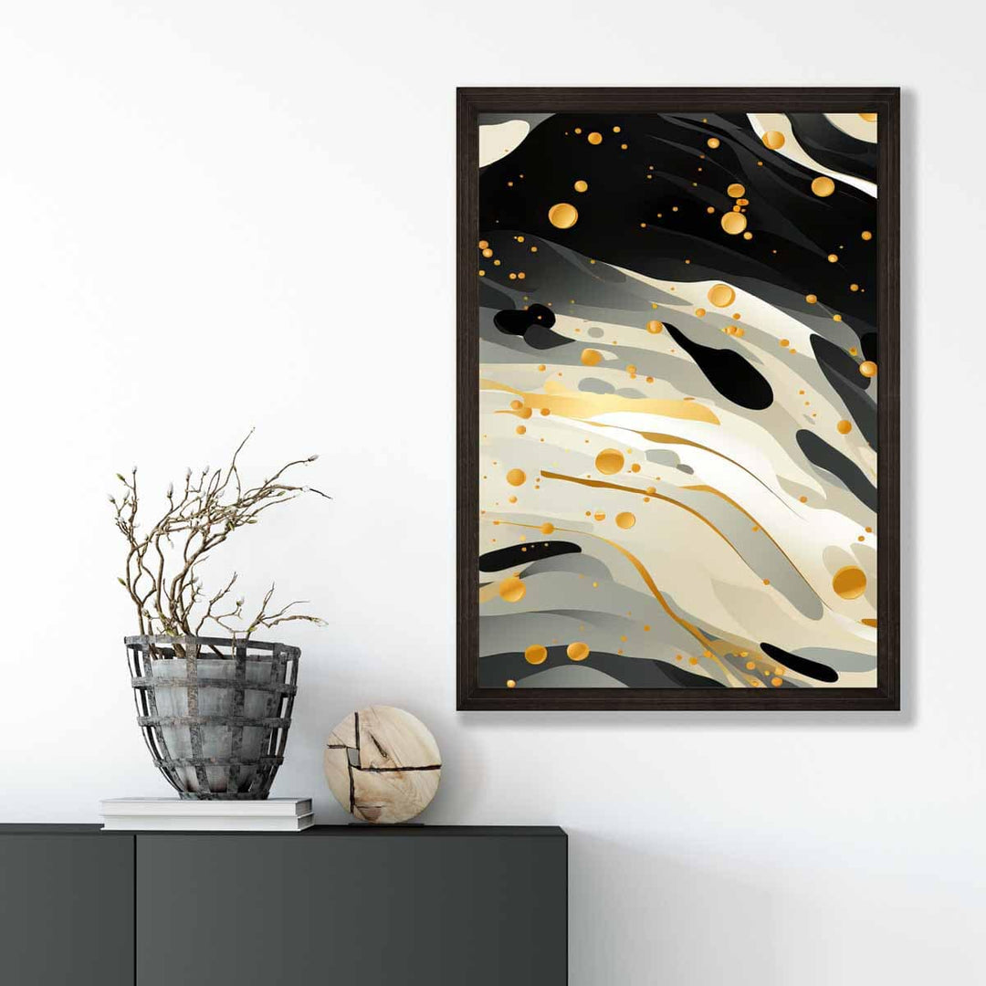 Abstrakt kunsttrykk «Flydende mønster» i grått, beige og gull nr. 3
