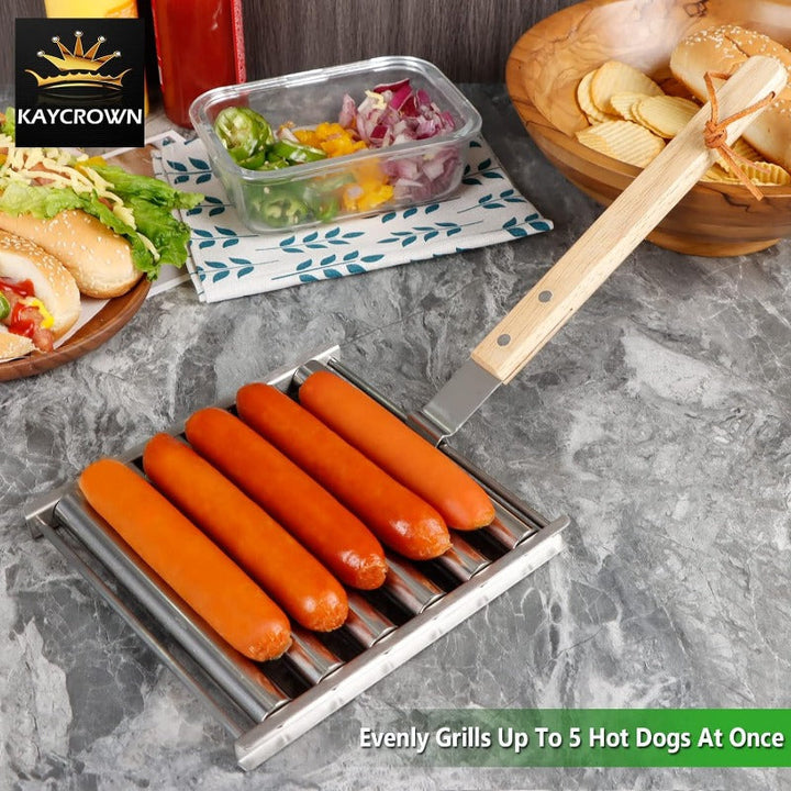 Skanto | Rotasjon Hot Dog Grill Rack med Avtagbart Trehåndtak