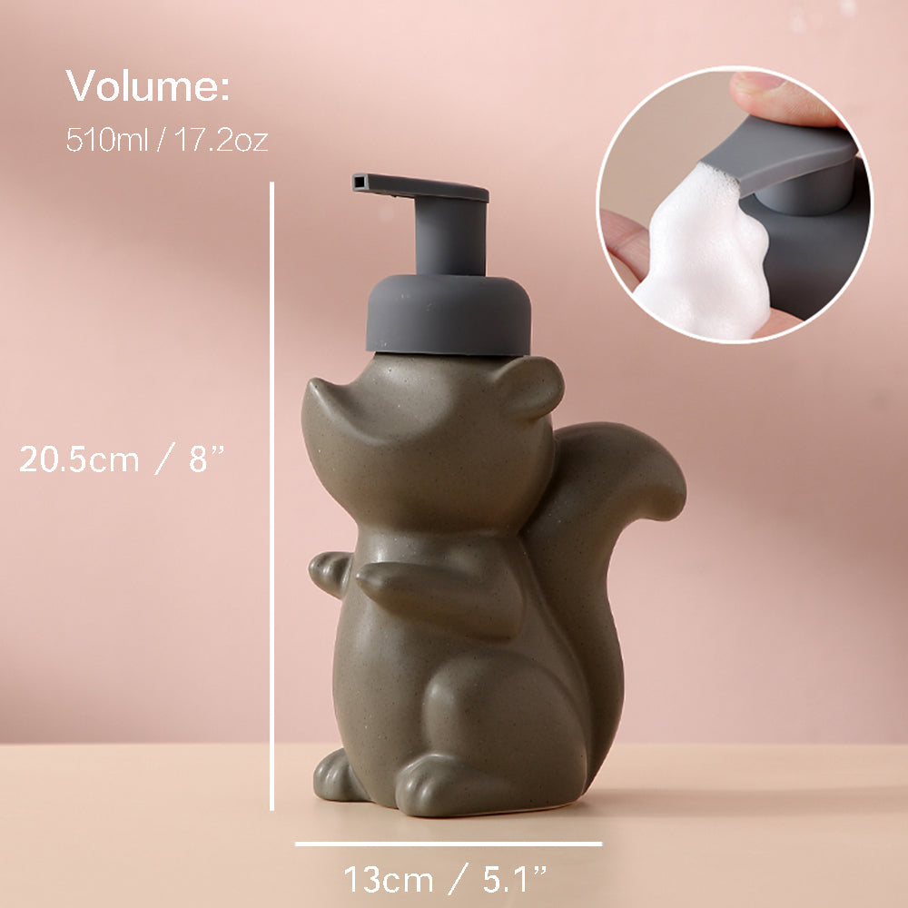 Skanto | Keramisk Såpedispenser, Ekorre Skum Pumpe Baderomsflaske, Dyre Design, Påfyllbar Gjenbrukbar Lotion Pumpe for Bad Kjøkken, 510ml/17.2oz