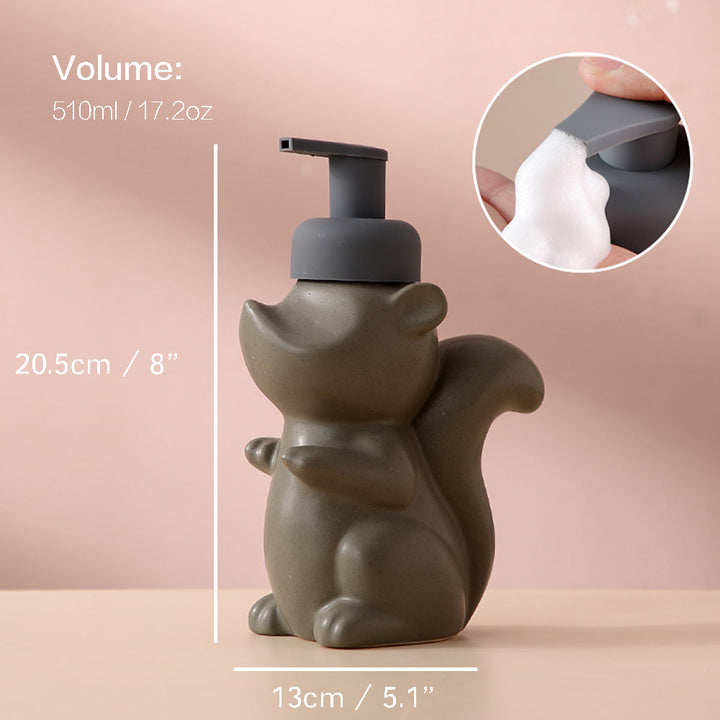 Skanto | Keramisk Såpedispenser, Ekorre Skum Pumpe Baderomsflaske, Dyre Design, Påfyllbar Gjenbrukbar Lotion Pumpe for Bad Kjøkken, 510ml/17.2oz