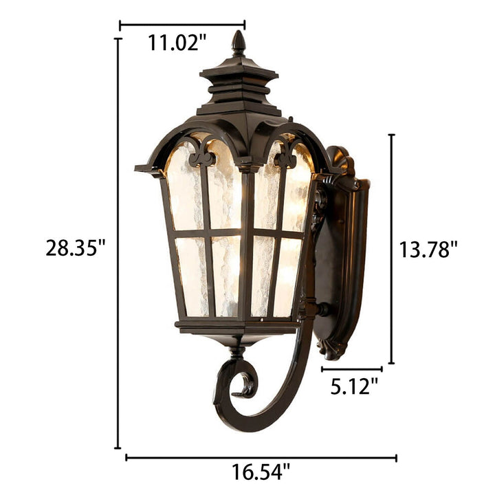 Europeisk Retro Glass Aluminium Lantern Ute Vanntett 1-Lys Vegglampe | Skanto